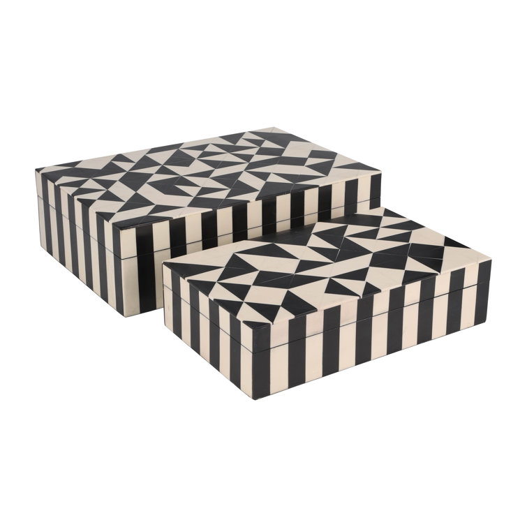 Sagebrook Home Resin (Set of 2) 10/12 Harlequin Boxes Black/White