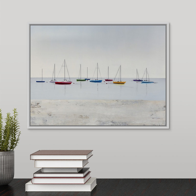 «Sun and Sand III», peinture sur toile, Cadre flottant blanc, H 13,7 po x l 17,7 po x P 1,75 po