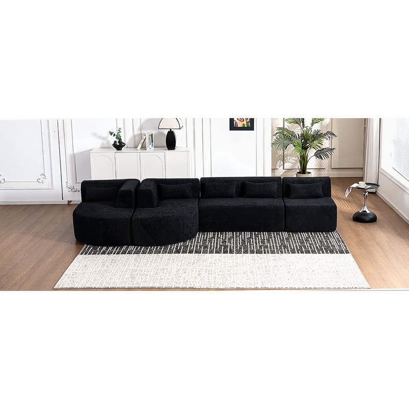 Canapé en polyester noir avec accoudoirs carrés, Noir