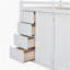 Lit mezzanine double en bois avec placard intégré, armoire et tiroirs, blanc-121070179