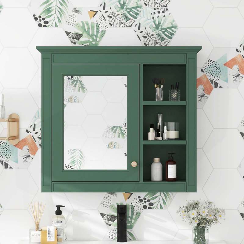 Armoire de salle de bain murale polyvalente avec plusieurs options de rangement et design moderne, Vert