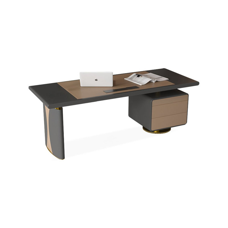 Bureau rectangulaire en bois manufacturé noir et café clair, H 29,53 po x l 62,99 po x P 31,5 po, Retour à gauche