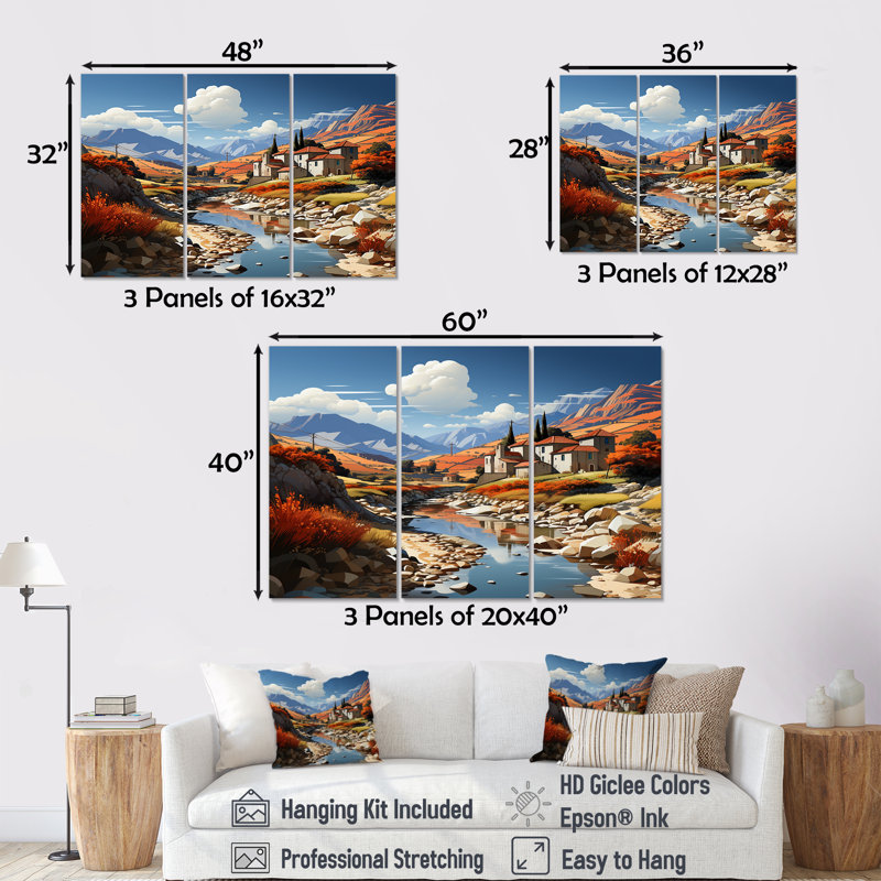 Ensemble de décorations murales Bold Mediterranean Landscape - Cubism, Toile tendue, H 40 po x l 60 po x P 1 po