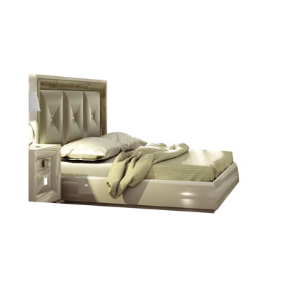 Annalya Upholstered Faux Leather Pine Panel Headboard Design Bed