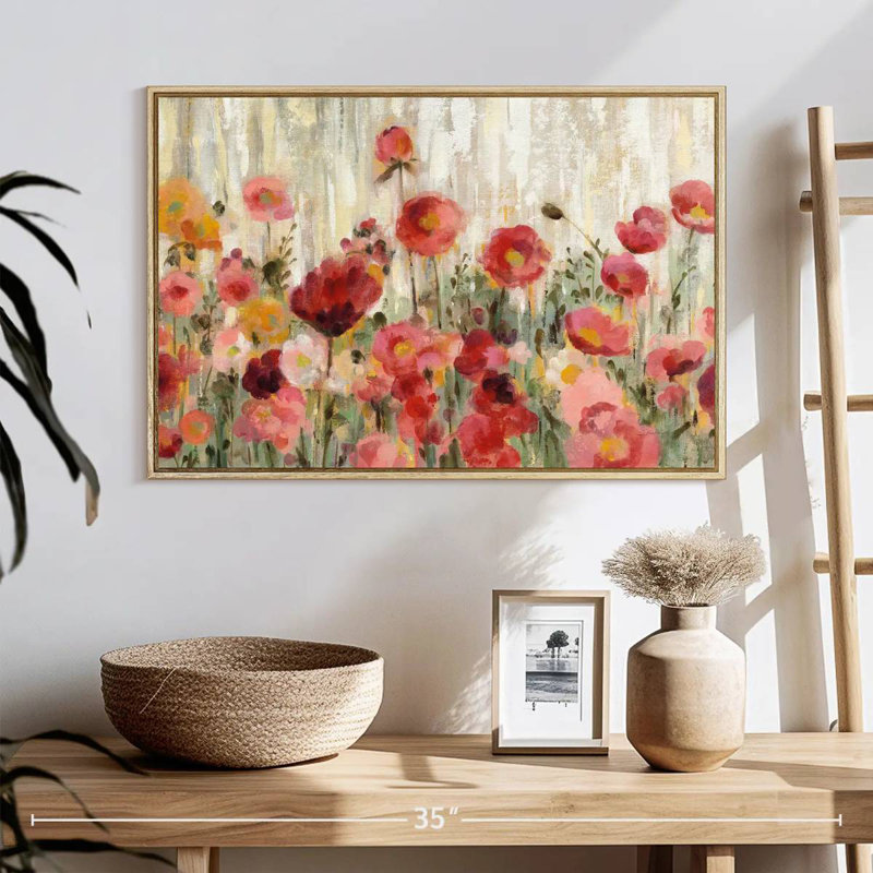 Fleurs saupoudrées, 25 po x 17 po, Cadre flottant en bois naturel