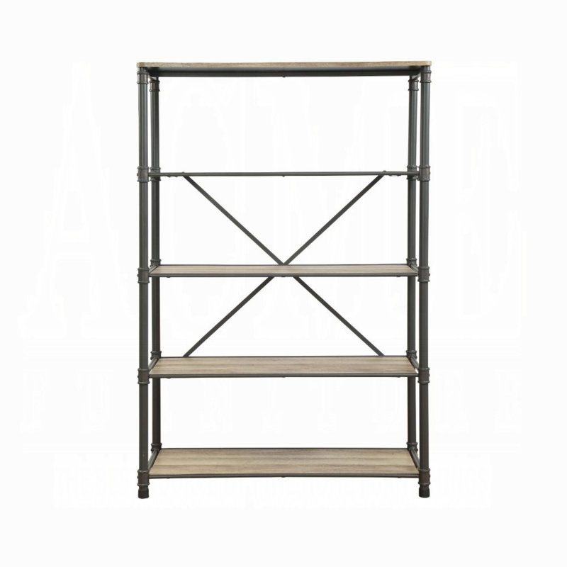 Itzel Wood Metal Bookshelf With 4 Open Compartments