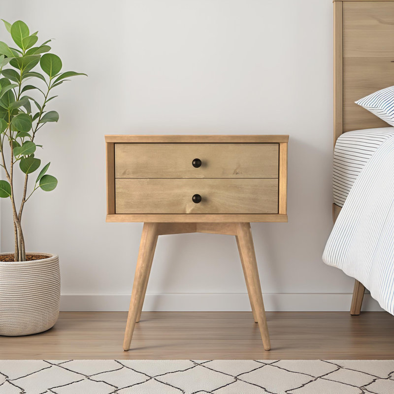 Ashlie 2 Drawer Nightstand , Light Oak