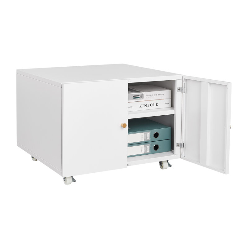 Support d'imprimante mobile blanc avec rangement en métal blanc