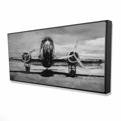 Grayscale Plane - Transportation Livingroom Framed Canvas Decor