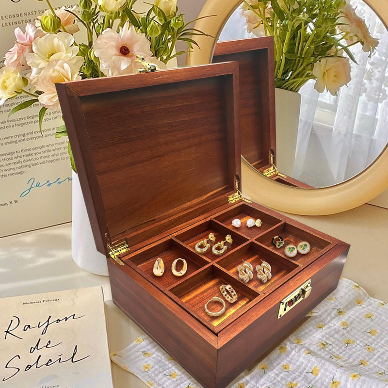 Large Acacia Wooden Storage Box With Hinged Lid And Combination Lock Decorative Box With Removable Tray Memory Box Keepsake Chest Stash Box Lockable Chest