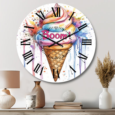Glace en cornet Boom ! - Horloge murale rétro en métal rose