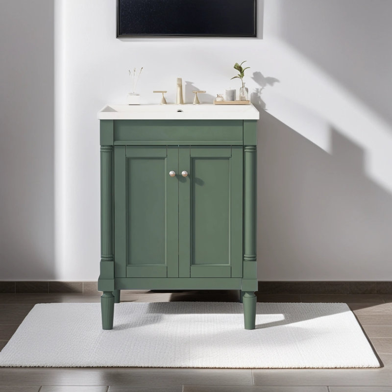 Meuble-lavabo moderne 24 po avec lavabo supérieur et armoire de rangement, Vert