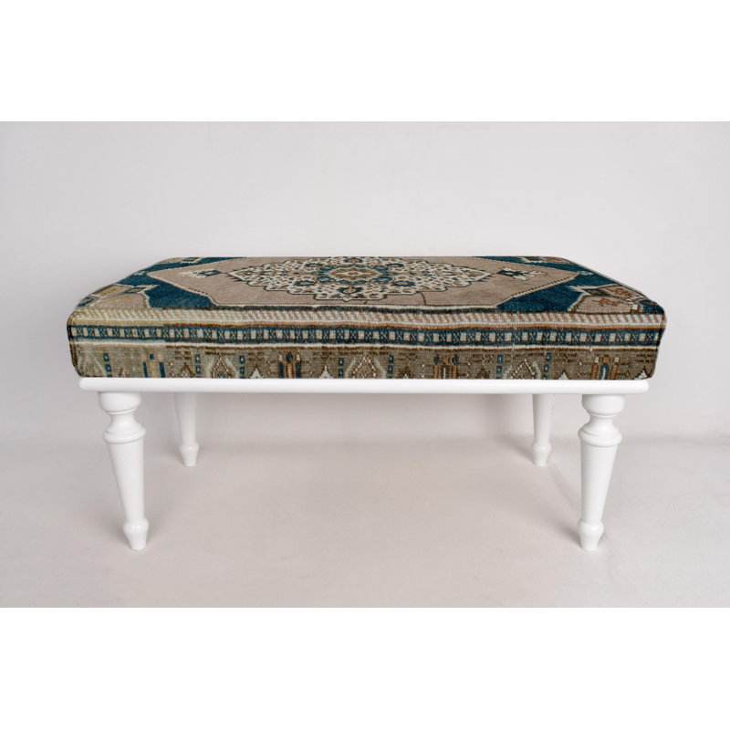 Cotton Upholstered Bench, White, 45cm H x 120cm W x 45cm D