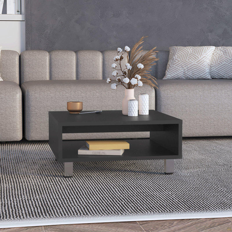 Table basse H 10,6 po, 1 tablette, 4 pieds