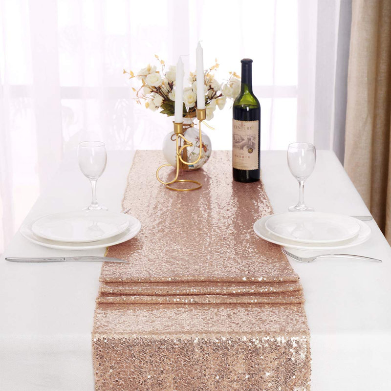 Sequin Table Runner, Rose Gold, 31cm W x 183cm L