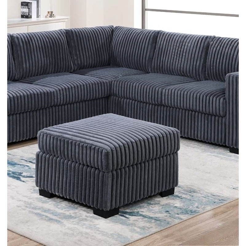 Canapé modulaire gris foncé en forme de L 4 avec revêtement en velours côtelé, accoudoirs carrés et pour une vie confortable et moderne