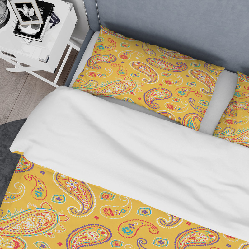 Cachemire floral jaune - ensemble de housse de couette abstrait - microfibre de polyester