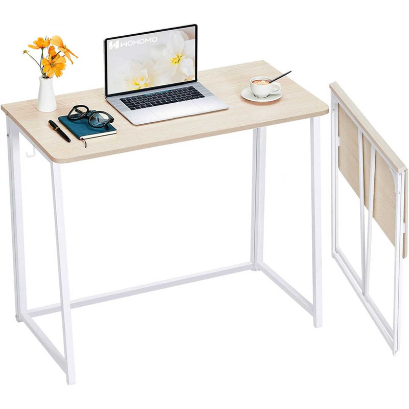 WOHOMO Folding Desk, Small Foldable Desk 31.5" for Small Spaces, Space Saving Computer Table Writing Workstation for Home Office, Easy Assembly, Oak