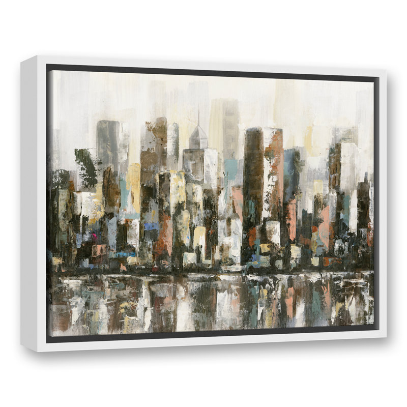 Paysage urbain réfléchissant - Peinture, H 17,75 po x l 21,75 po x P 1,75 po, Toile à cadre flottant blanc