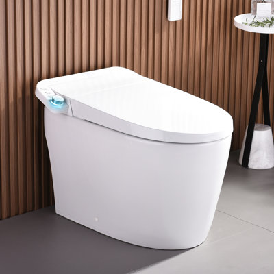 Elongated Smart Tankless Toilet with Bidet, Auto Flush, Heated Seat, Warm Wash/Dryer, Adjustable Water Temp, Foot Sensor Operation, Night Light, Remote Control