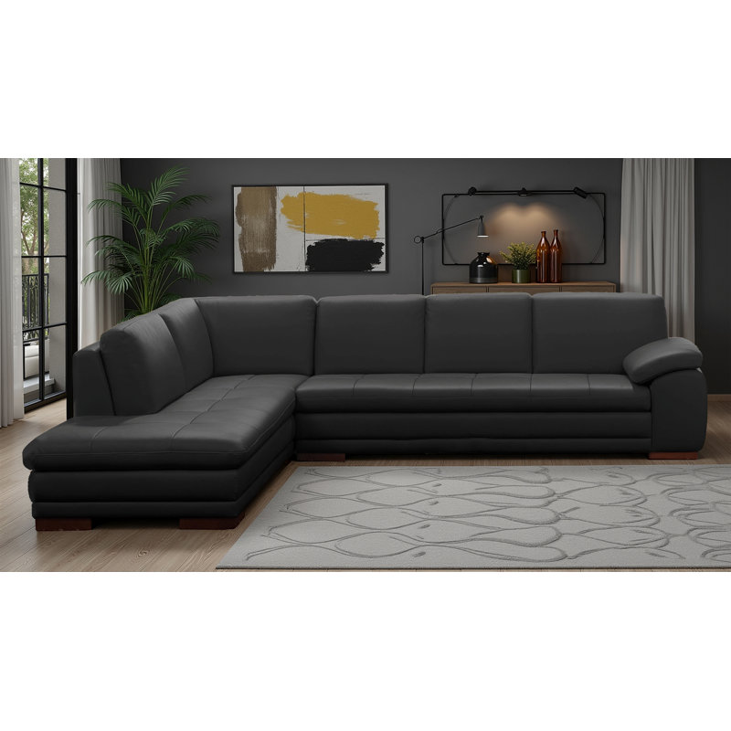 Nottingham Upholstered L-Shaped Sectional Left Hand Facing, Black Genuine Leather