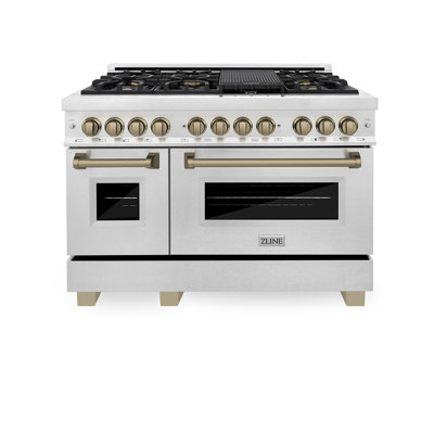 ZLINE Autograph Edition 48 po. 6,0 pieds cubes Cuisinière à double combustible avec plaque de cuisson à gaz 7 brûleurs et 2 fours électriques Legacy