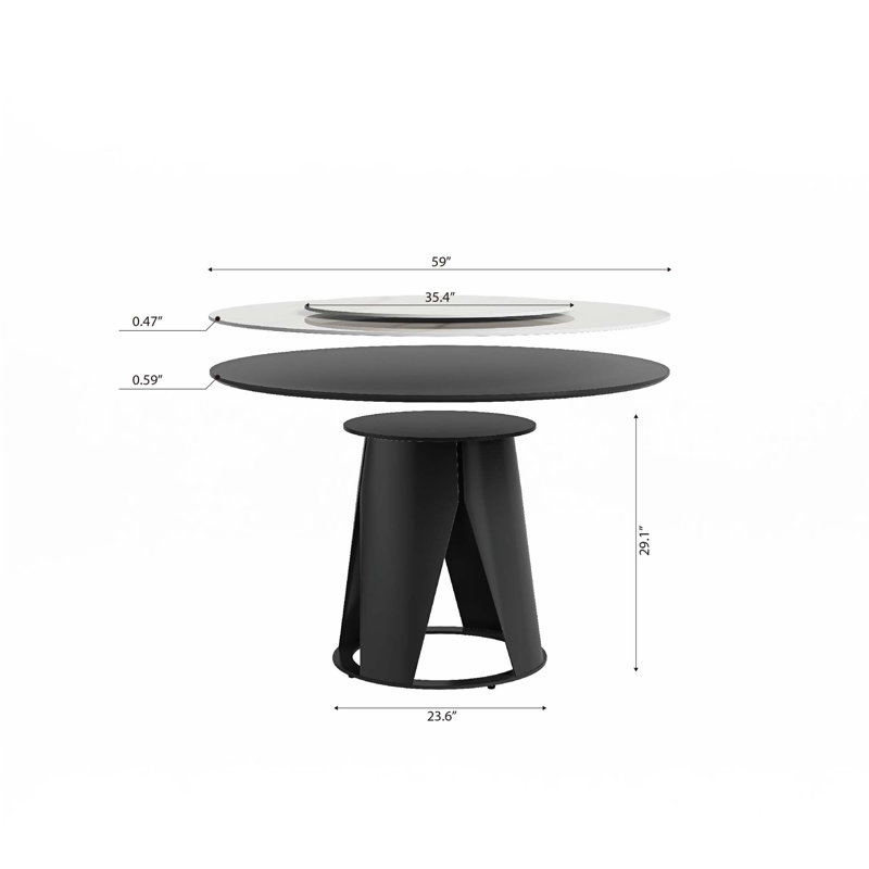Table de salle à manger en pierre agglomérée 59 "avec table ronde 35,4" (table seulement)