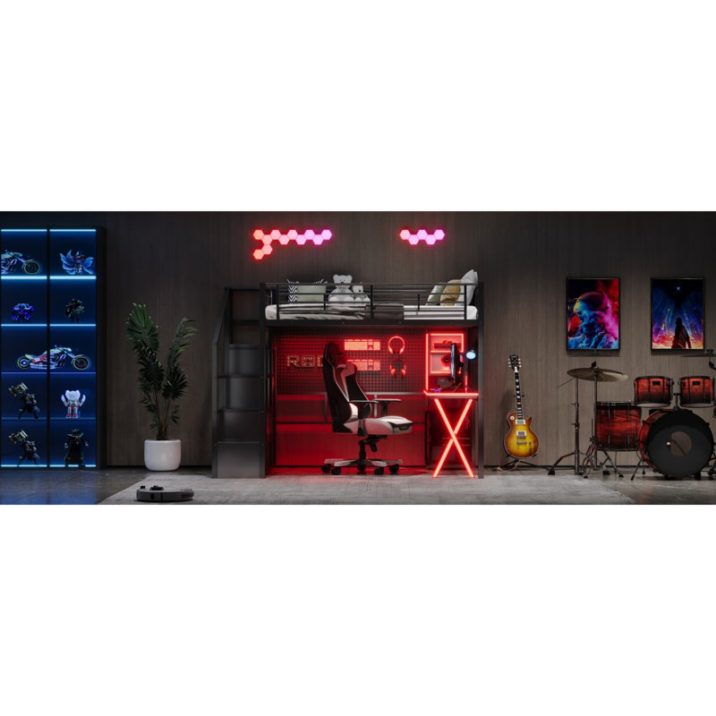 Solution de jeu moderne pour lit d'enfant avec rangement et espace de travail