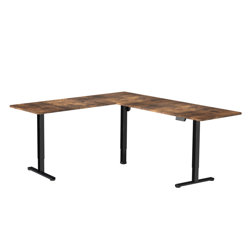 VIVO Electric Corner Standing Desk, Vintage Brown/Black, 75" x 63"