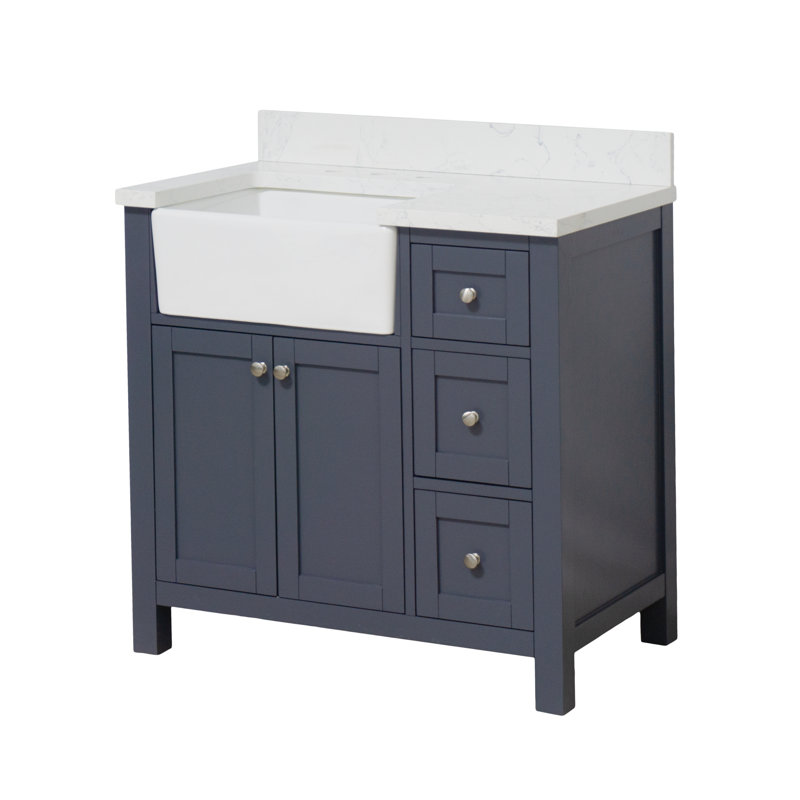Yorkshire Marine Gray 36" Single Freestanding Bathroom Vanity with Engineered Marble Top