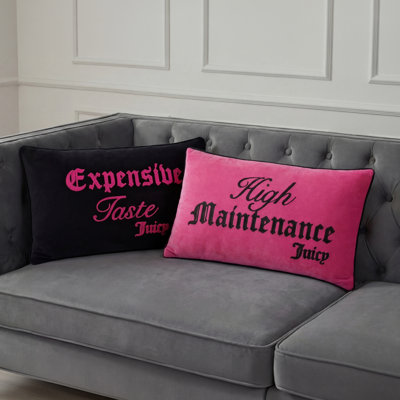 Juicy Couture High Maintenance / Expensive Taste Reversible 14" x 24" Decorative Pillow