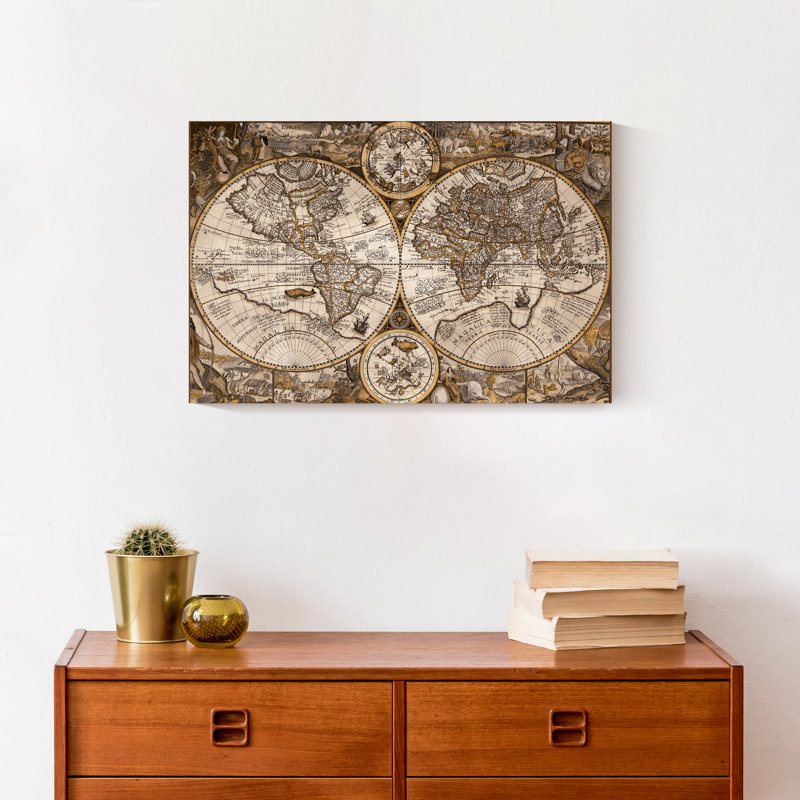 Carte du vieux monde - Reproduction d'art sur toile sans cadre