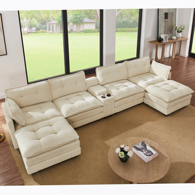 154 Inch U-Shaped Cloud Sofa With Movable Ottomans, Deep Seating, And USB Charging, Perfect For Modern Living Rooms