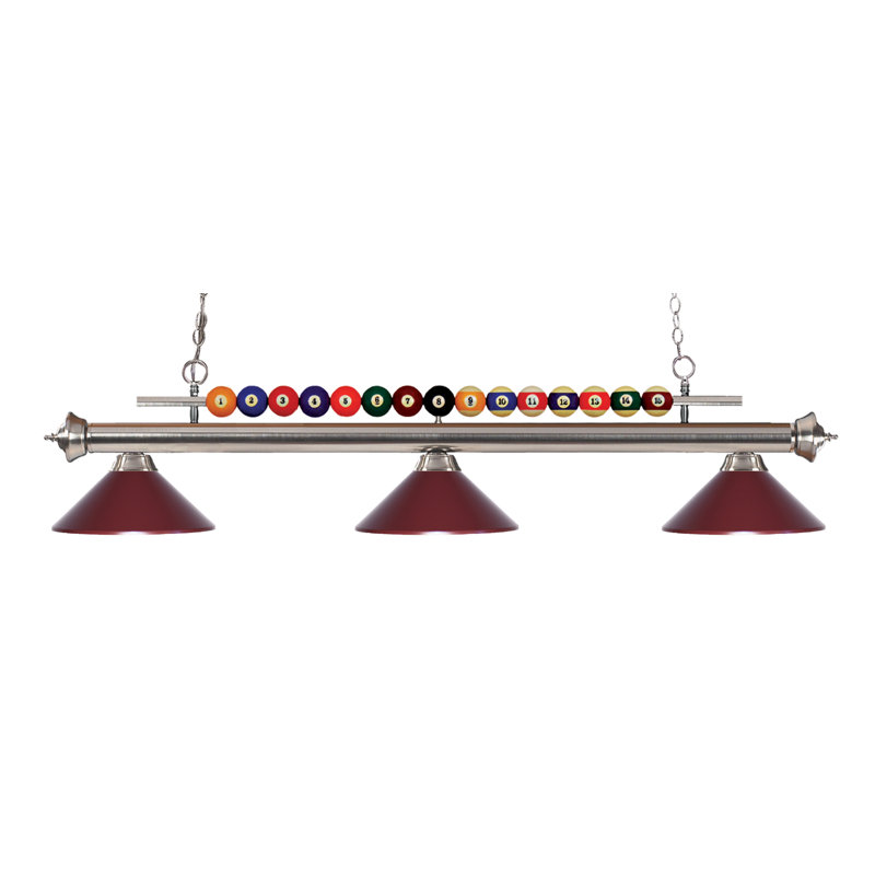 Luminaire suspendu linéaire à 3 lumières pour table de billard Chapa, Nickel brossé, Vert foncé