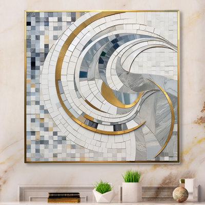 Gris et jaune mosaïque II - formes abstraites, art mural