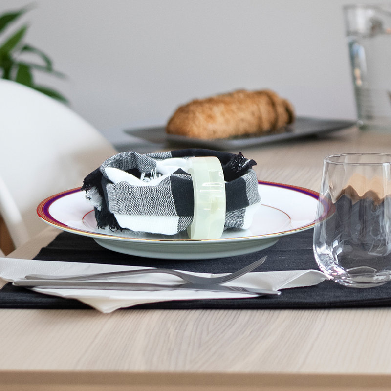 Rond de serviette rond en marbre, motif vert clair, ensemble de 4, décor de table en pierre naturelle