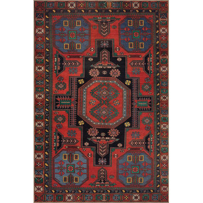 Red Themed Multicolored Traditional Motif Patterned Vintage Decorative Carpet