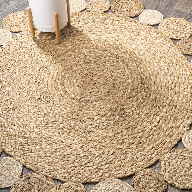 Tapis rond à motif géométrique brun, Rond 7 pi
