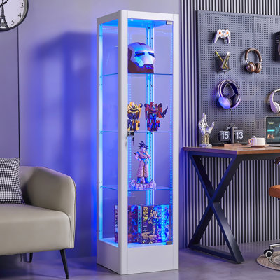 Vitrine en métal 63 "avec tablettes réglables et lumières, armoire de rangement verrouillable