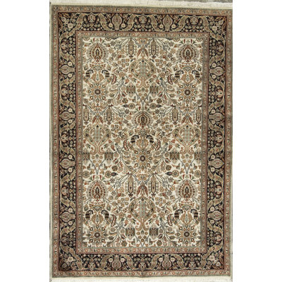 Tapis beige et noir noué à la main de haute qualité