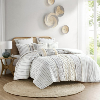 Ensemble d'édredon en coton ivoire avec chenille, taille grand