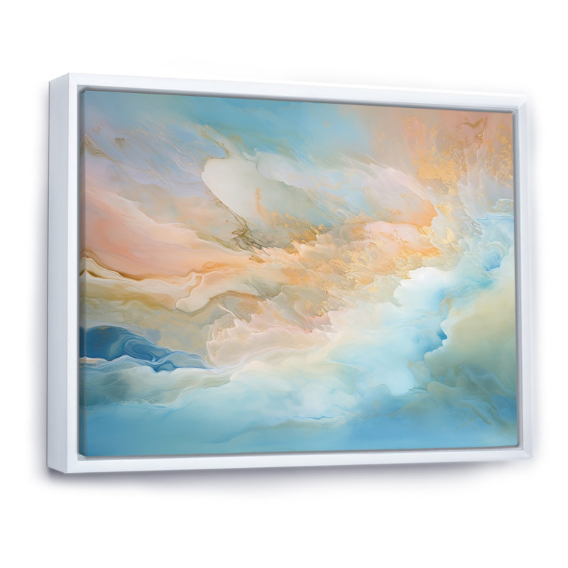 Nuage charme liquide Art IV - nuages mur art salon, Cadre flottant blanc, 12" H x 20" W