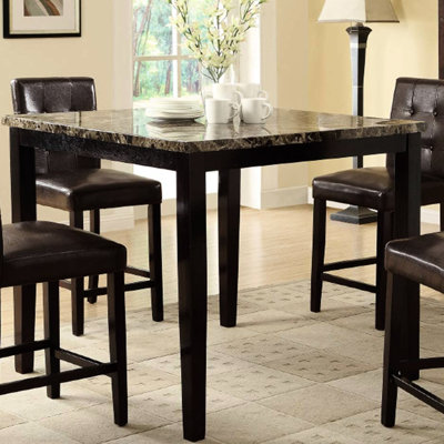 Table moderne en faux marbre brun foncé pour la cuisine et la salle à manger avec plateau contemporain en placage de bouleau
