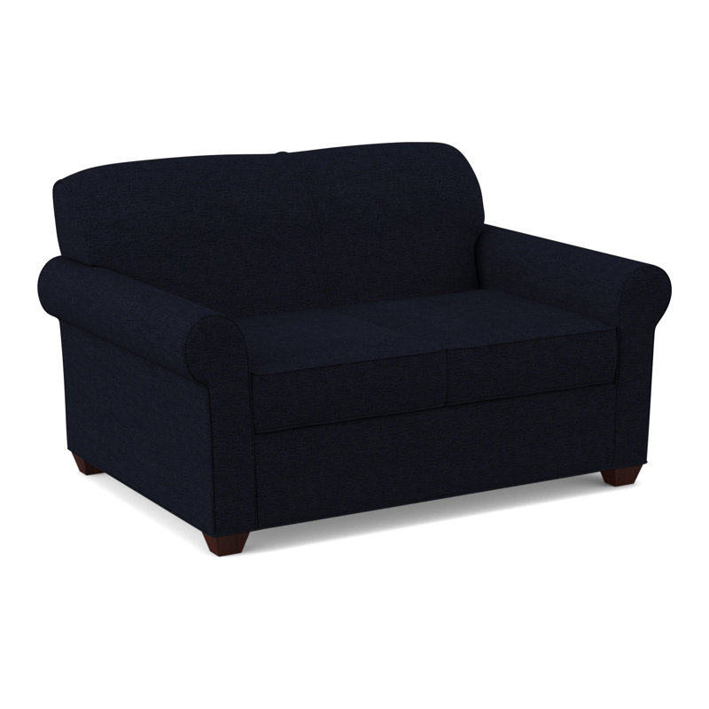 Finn 59" Rolled Arm Sofa Bed Loveseat with Reversible Cushions, Empire Mahogany, Archetype Quartz