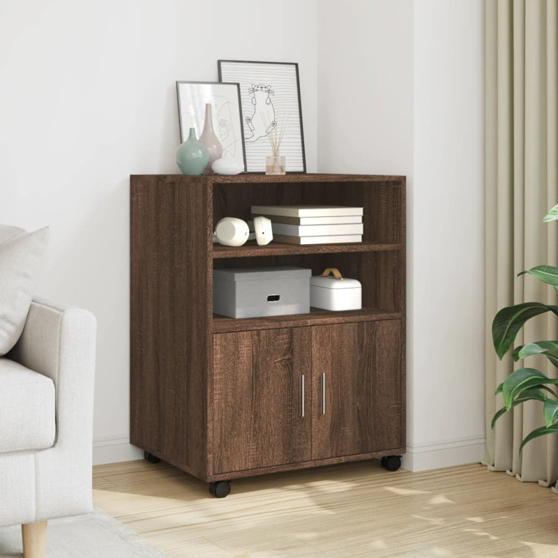 Rolling Cabinet Engineered Wood, Brown Oak