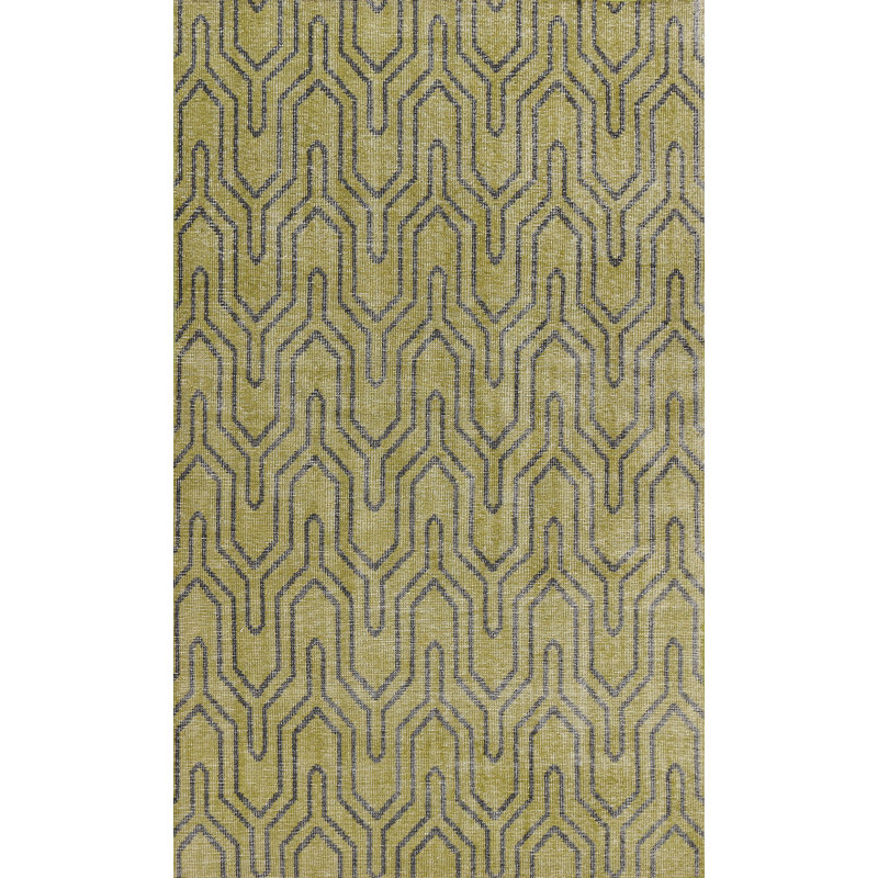 Tapis vert en laine noué à la main de conception unique 5 pi 7 po x 8 pi 9 po