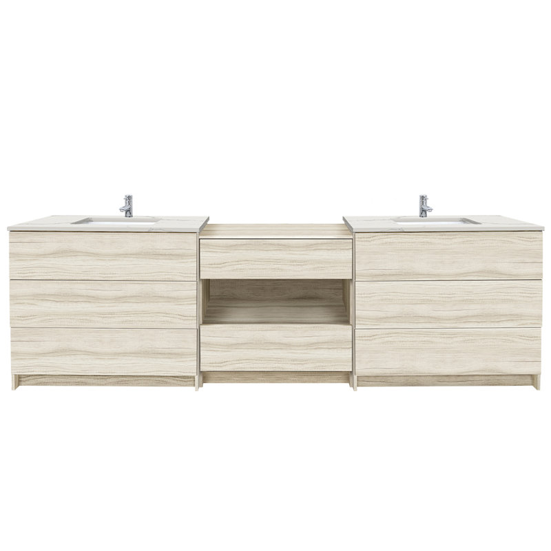 102'' Double Bathroom Vanity with Engineered Quartz Top, Calacatta White, Single, White