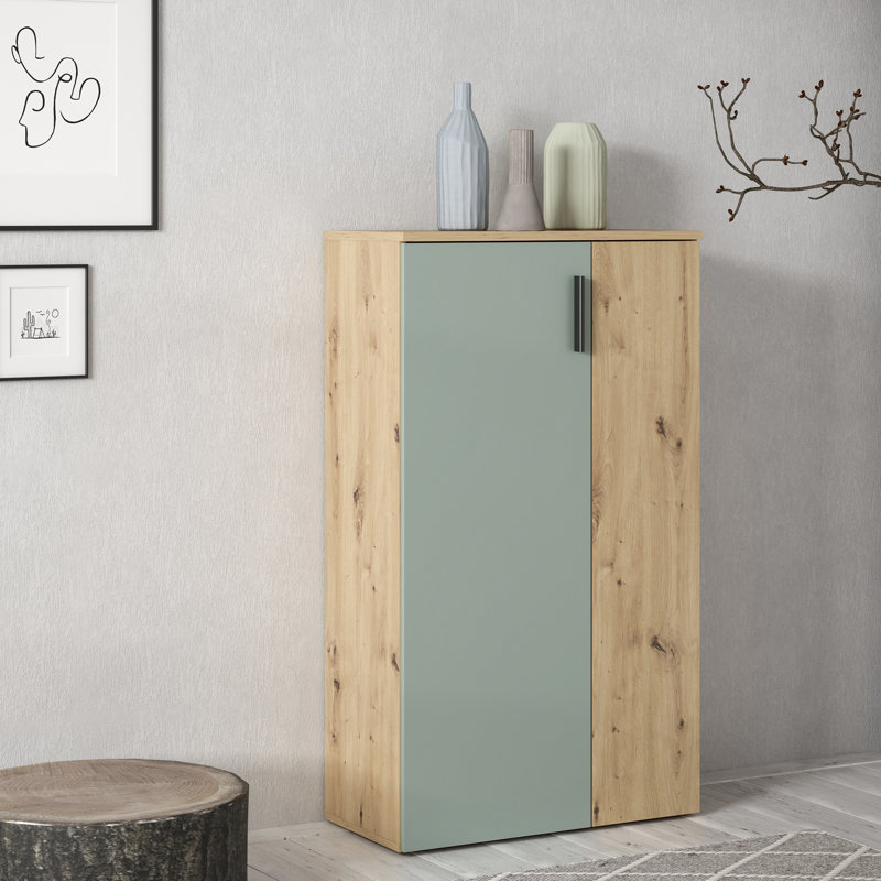 Shoe Storage Cabinet, Green/Oak Wood