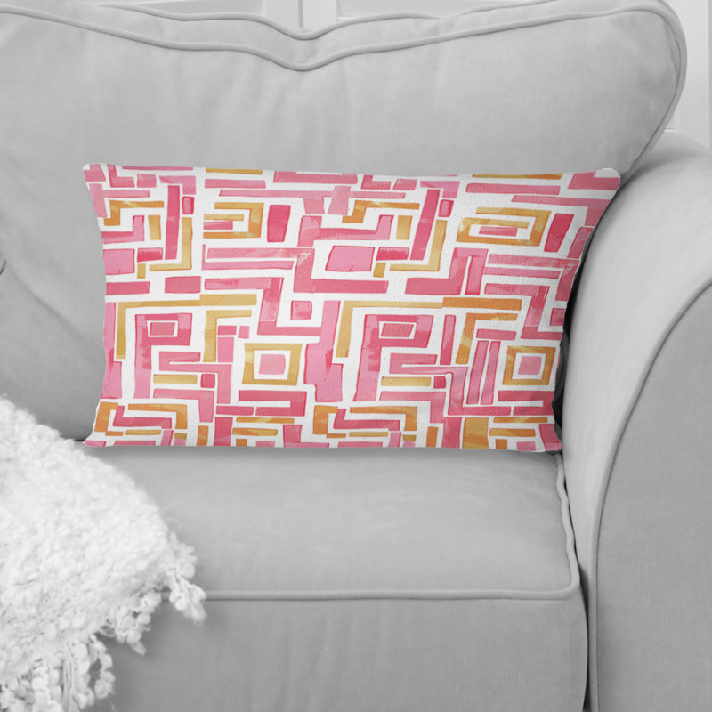 Coussin lombaire rose et jaune Midcentury Maze
