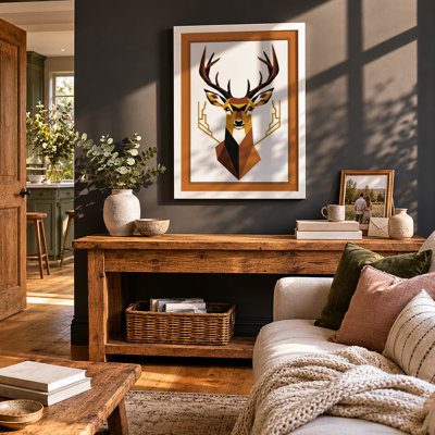 Geometric Stag Art Deco - Framed Print